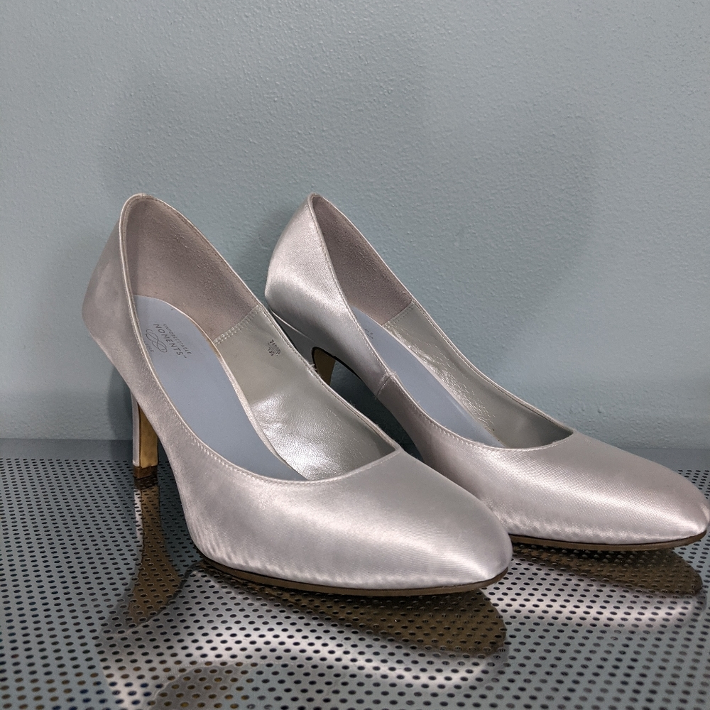 White satin high heel pumps